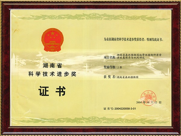 湖南省森林植物园地带性植物种质资源收集（省科技进步三等奖）---2004.10.12